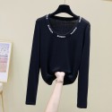 Simple Round Neck Thread Long Sleeve Tshirt Nhis414751