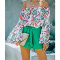 Color Plant Printed Offshoulder Flared Sleeves Blouse  Nhjg413036