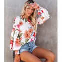 Flower Printed Lantern Sleeve Top  Nhjg413037