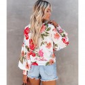 Flower Printed Lantern Sleeve Top  Nhjg413037