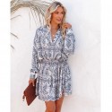 Blue White Porcelain Print Longsleeved Dress  Nhjg413038