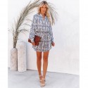 Blue White Porcelain Print Longsleeved Dress  Nhjg413038