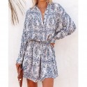 Blue White Porcelain Print Longsleeved Dress  Nhjg413038