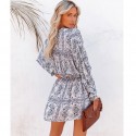 Blue White Porcelain Print Longsleeved Dress  Nhjg413038