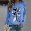 Fashion Printing Tree Cats Casual Loose Hedging Longsleeved Sweater Nhko414711