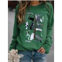 Fashion Printing Tree Cats Casual Loose Hedging Longsleeved Sweater Nhko414711