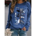 Fashion Printing Tree Cats Casual Loose Hedging Longsleeved Sweater Nhko414711