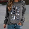 Fashion Printing Tree Cats Casual Loose Hedging Longsleeved Sweater Nhko414711