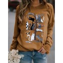 Fashion Printing Tree Cats Casual Loose Hedging Longsleeved Sweater Nhko414711