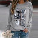 Fashion Printing Tree Cats Casual Loose Hedging Longsleeved Sweater Nhko414711