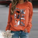 Fashion Printing Tree Cats Casual Loose Hedging Longsleeved Sweater Nhko414711