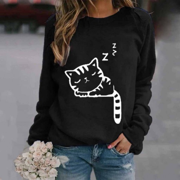 Fashion Sleepping Cat Printing Longsleeved Sweater Nhko414733