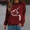 Fashion Sleepping Cat Printing Longsleeved Sweater Nhko414733