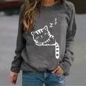 Fashion Sleepping Cat Printing Longsleeved Sweater Nhko414733