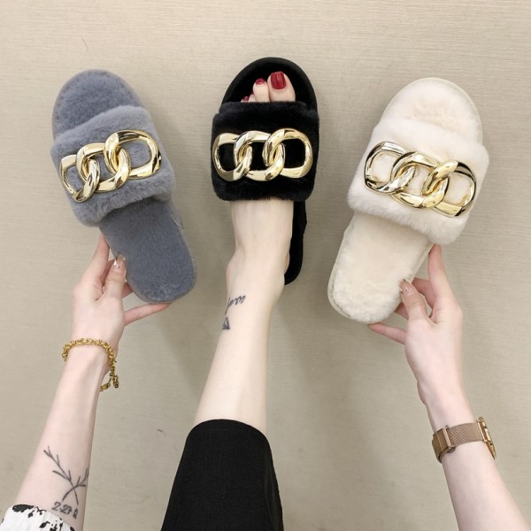 New Geometric Chain Plush Slippers  Nhpe415540