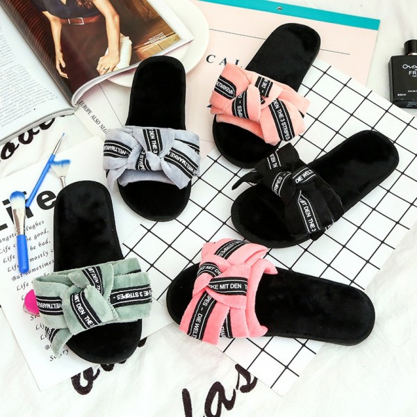 Korean New Bow Soft Fabric Open Cotton Slippers  Nhpe415547