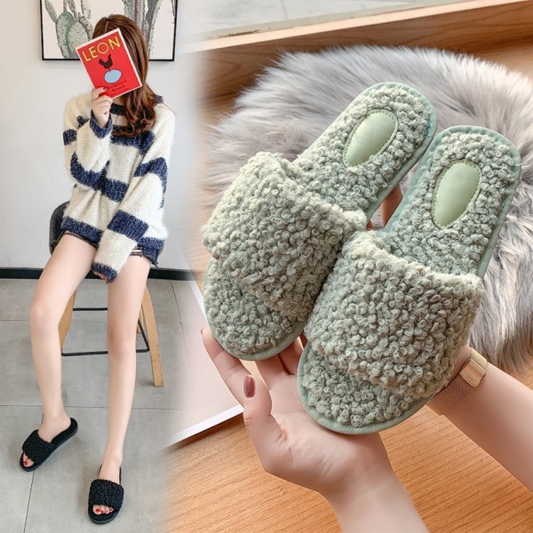 X Autumn And Winter New Simple Lamb Wool Flipflops Indoor Warm Home Slippers Women Nhpe415548