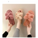 Korean Style Solid Color Bowknot Plush Flatheeled Slippers  Nhpe415553