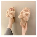 Korean Style Solid Color Bowknot Plush Flatheeled Slippers  Nhpe415553