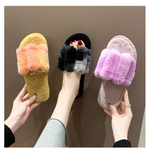 Tiedye Colorful Plush Flat Slippers  Nhpe415554