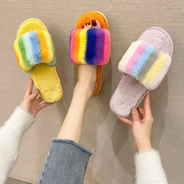 New Rainbow Plush Sliptoe Home Slippers  Nhpe415563