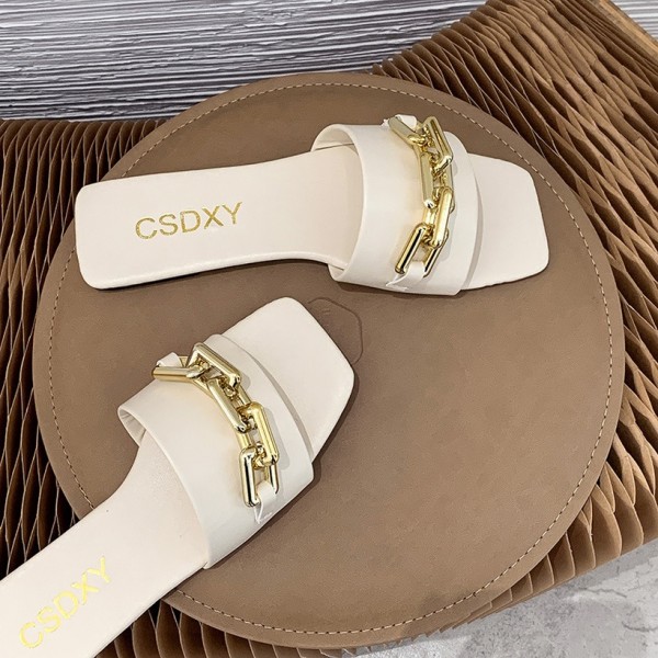 Simple Fashion Thick Chain Flatbottomed Oneword Slippers Nhpe415580