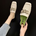 Fashion Korean Big Pearl Flat Square Half Slippers Nhpe415590