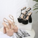 Rivet Shaped Heel Highheel Platform Opentoe Sandals Nhso397112