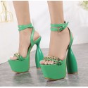 Metal Chain One Word Buckle Shaped High Heel Sandals Nhso397117