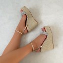 Rattan Grass Woven High Slope Heel Rhinestone Oneword Sandals Nhso397122