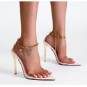 Metal Chain Decoration Pointed Transparent Highheeled Sandals Nhso397123