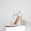 Metal Chain Decoration Pointed Transparent Highheeled Sandals Nhso397123