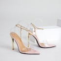 Metal Chain Decoration Pointed Transparent Highheeled Sandals Nhso397123