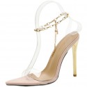 Metal Chain Decoration Pointed Transparent Highheeled Sandals Nhso397123