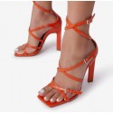 Cross Strap Highheeled Thickheeled Square Toe Sandals Nhso397147