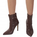 Pointed Toe Plain Stiletto Brown Short Boots Nhso401667