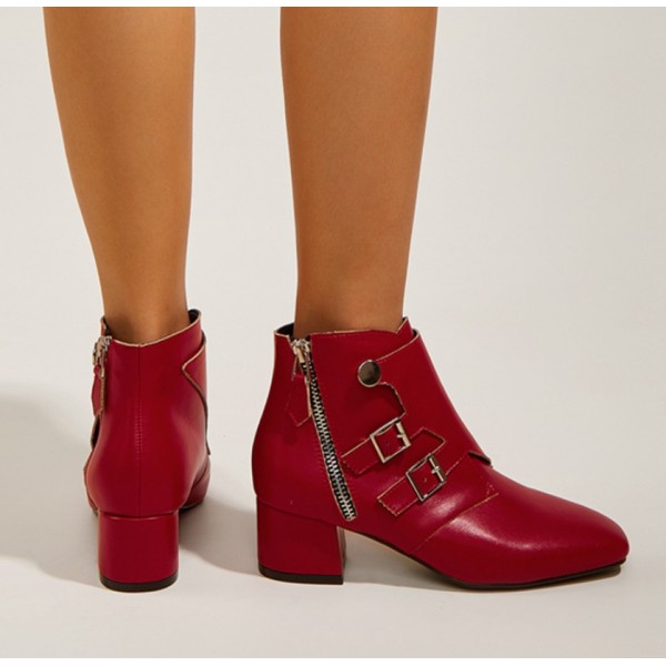 Buckle Thick Heel Square Toe Low Heel Short Boots Nhso401669