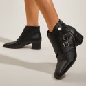 Buckle Thick Heel Square Toe Low Heel Short Boots Nhso401669