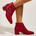 Buckle Thick Heel Square Toe Low Heel Short Boots Nhso401669