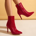 Stone Pattern Pointed Stiletto High Heel Side Zipper Ankle Boots Nhso401671