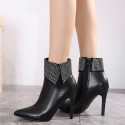 Pointed Toe Rhinestone Highheel Side Zipper Short Boots Nhso401673