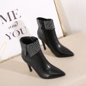 Pointed Toe Rhinestone Highheel Side Zipper Short Boots Nhso401673