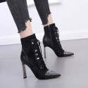 Pointed Toe Stiletto Lace Up Suede Stitching Short Boots Nhso401674