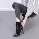 Pointed Toe Stiletto Lace Up Suede Stitching Short Boots Nhso401674