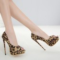 Leopard Print Fish Mouth Stiletto Shoes Nhso401677