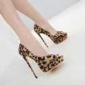 Leopard Print Fish Mouth Stiletto Shoes Nhso401677