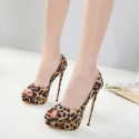 Leopard Print Fish Mouth Stiletto Shoes Nhso401677