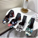 Color Printing Square Head Triangle High Heel Slippers Nhso405451