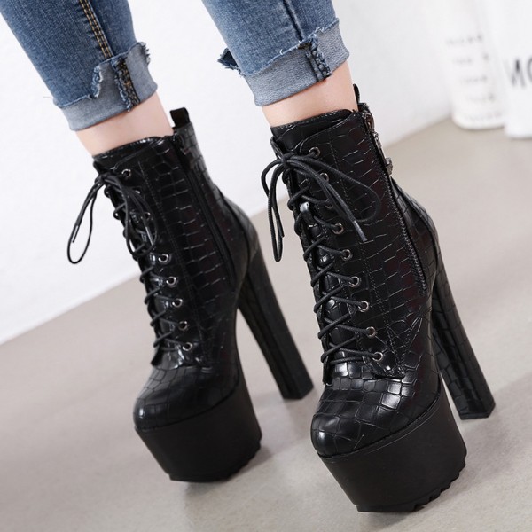 Solid Color Thick High Heel Side Zipper Ankle Boots Nhso405453