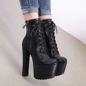 Solid Color Thick High Heel Side Zipper Ankle Boots Nhso405453